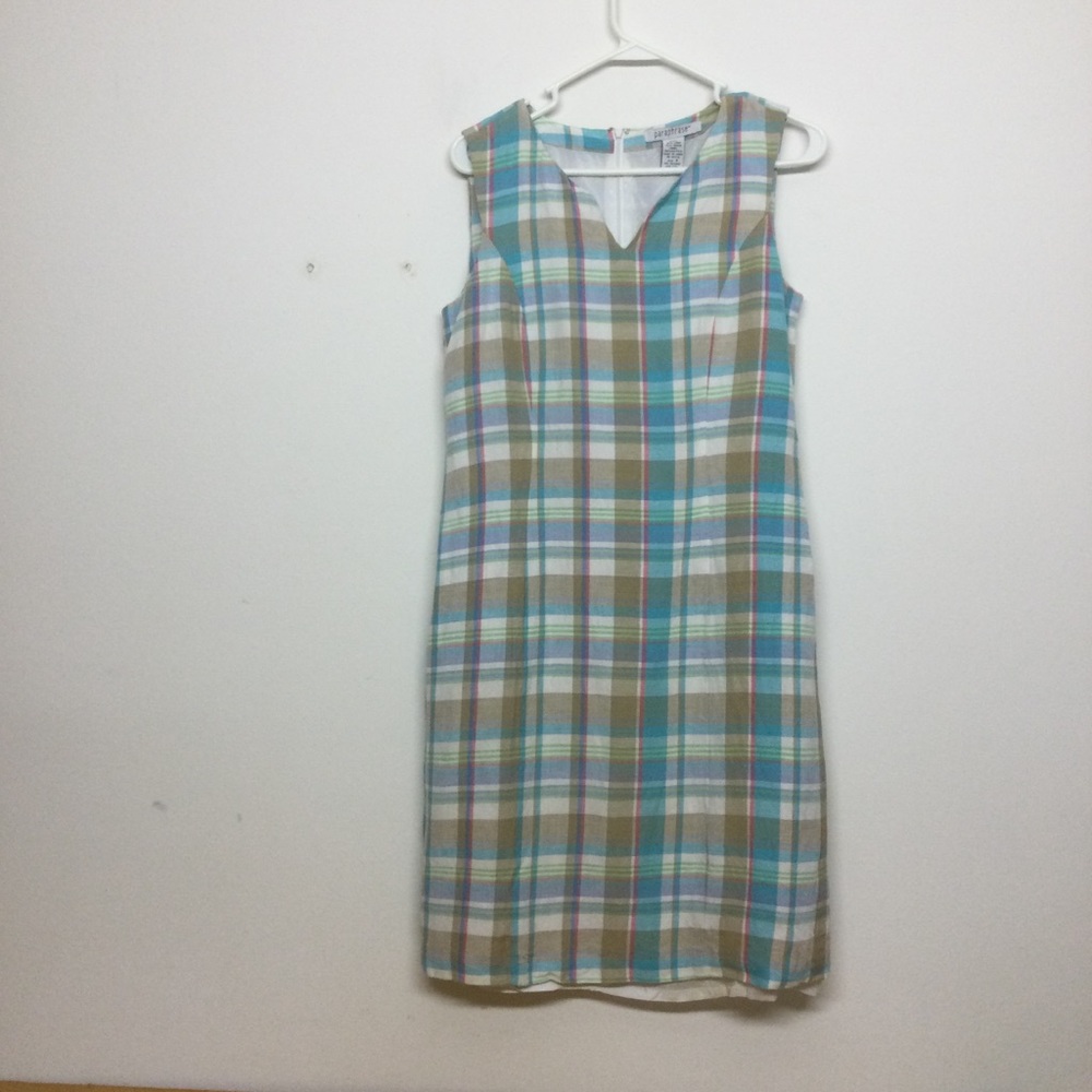 Paraphrase Linen Blend Plaid Shift Sheath Dress 4